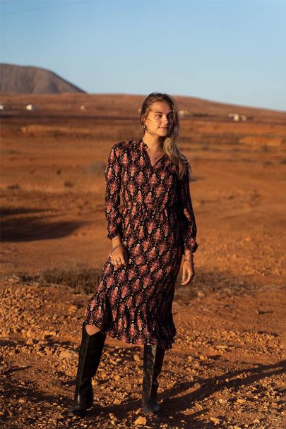 Black midi dress with boho print