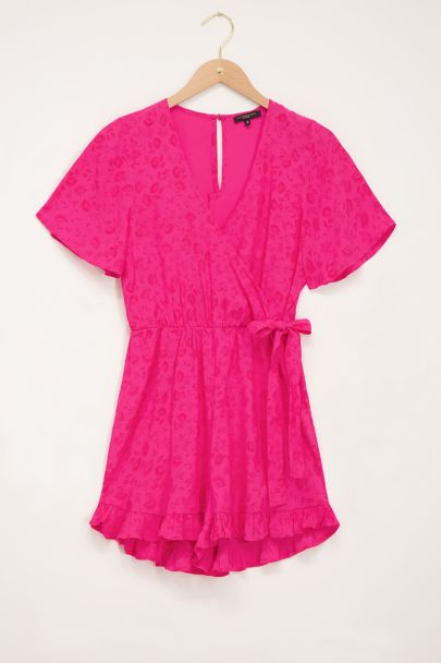 Roze playsuit met rode bloemenprint