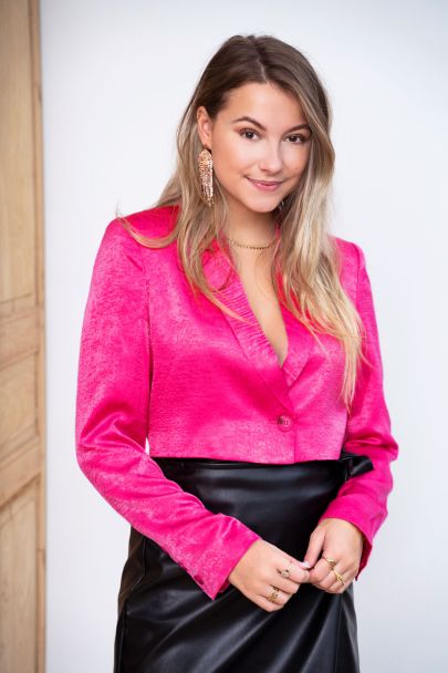 Blazer court rose effet satin