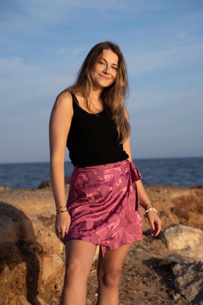 Roze wikkelrok met jacquard