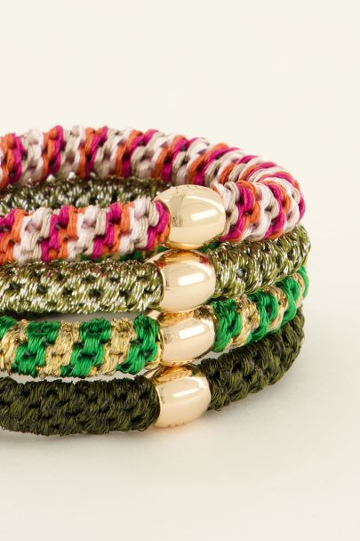 Set of four hair ties lurex green