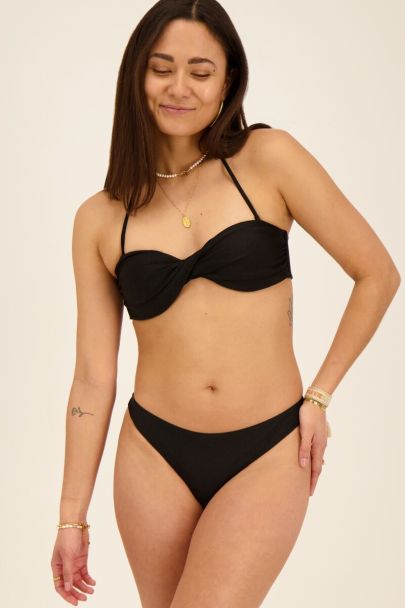 Shiny black knot-front bikini top