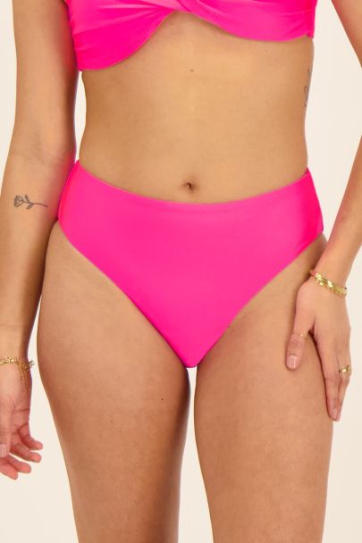 Shiny neon pink high-waisted bikini bottoms 