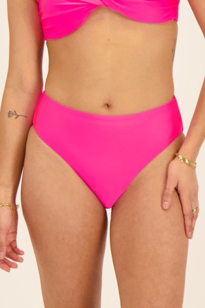 Neonpinke High Waist Bikini Hose glänzend