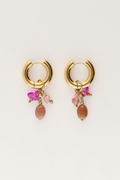 Kleine Creolen mit pinken und braunen Steinen