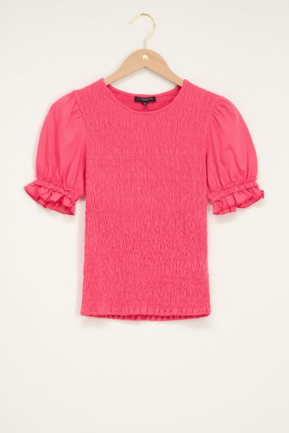 Pink smock top with puff sleeves