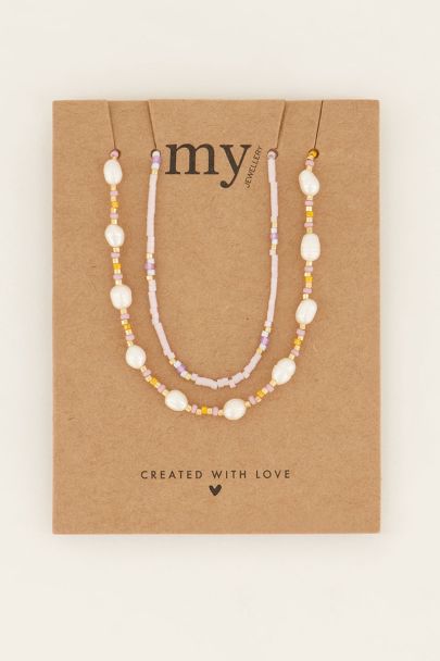 Souvenir orange & lilac pearls and beads necklace set