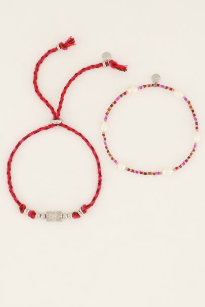 Souvenir rode armbanden set met parels | My Jewellery