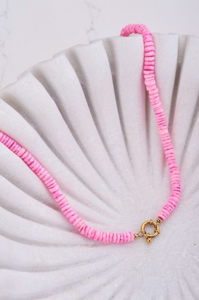 Souvenir roze surf ketting met goud slotje