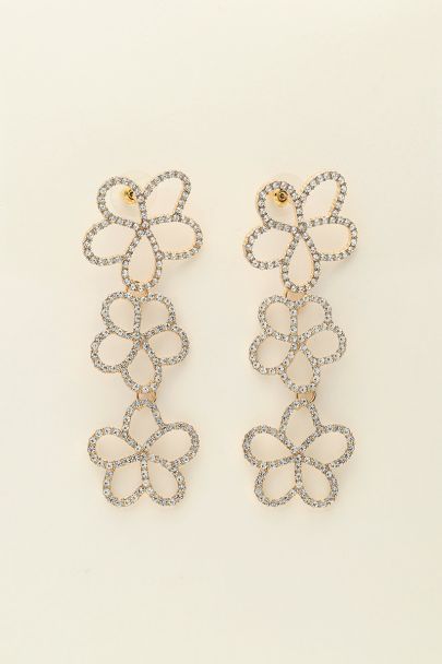 Statement oorbellen met drie bloemen van strass