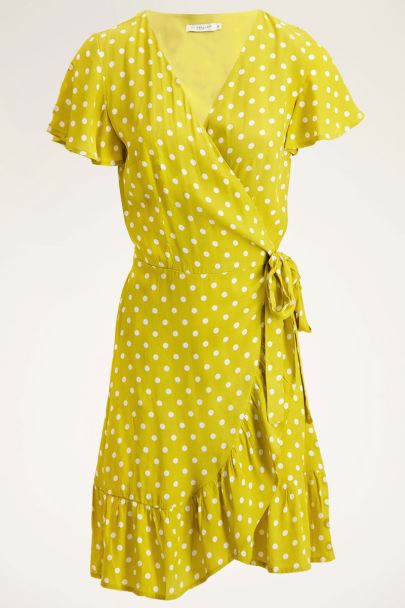 Gelbes Kleid mit Wickel-Design und Punkten