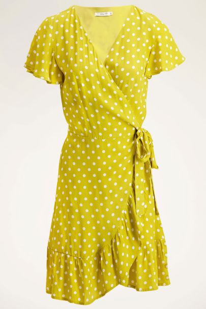 Robe portefeuille jaune à pois