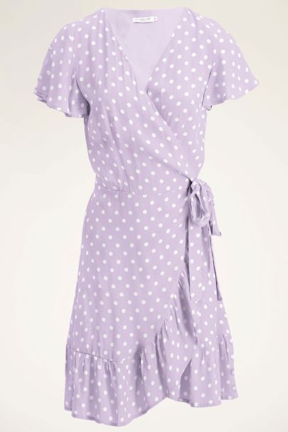 Purple wrap dress with dots