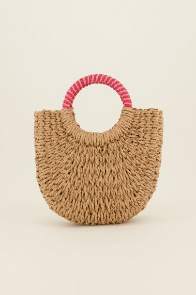 straw shoulder bag with pink handle | My Jewellery