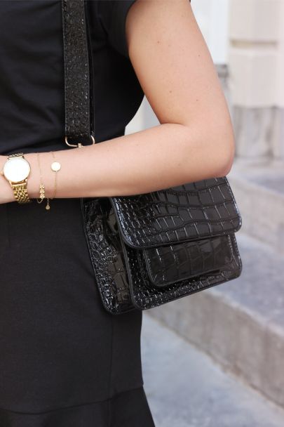 Black shoulder bag with croco print