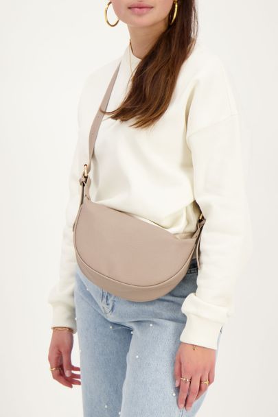 Taupe crossbody tas met gouden rits