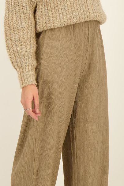 Taupe wide-leg pants with texture