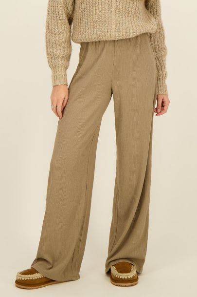 Taupe wide leg broek met structuur