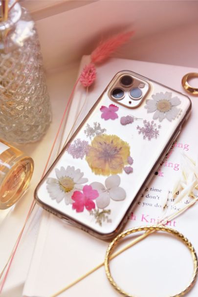 Phone case with dried flowers