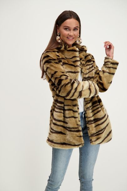 Beige zebra faux fur coat