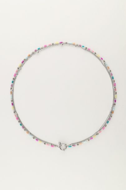 Dreifach-Kette mit blauen & pinken Perlen