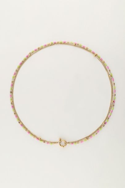 Triple necklace with green & pink beads | My Jewellery
