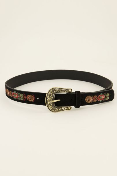 Velvet riem met gouden gesp & embroidery bloemen | My Jewellery