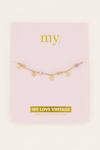 Vintage-Armband mit lila Perlen und Münzen