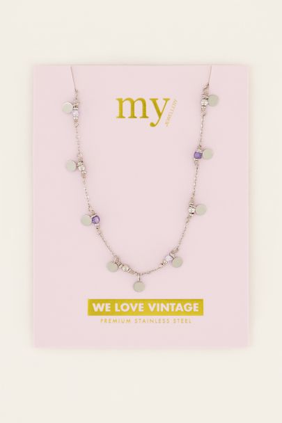 Vintage-Halskette mit lila Perlen und Münzen