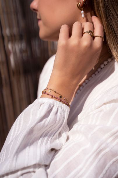 Bracelet vintage avec perles et billes roses