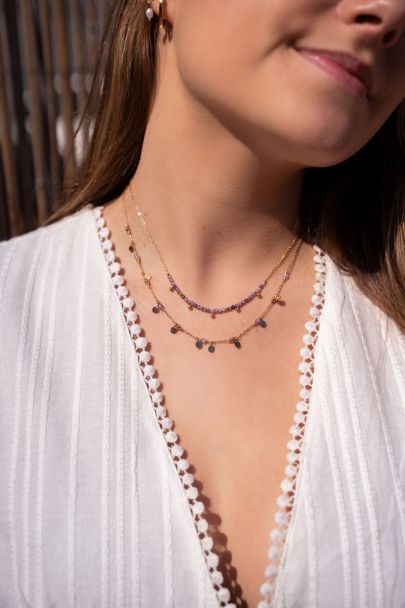 Collier vintage avec perles et billes lilas