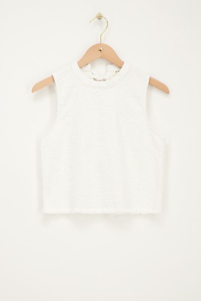 White bouclé denim top with bows