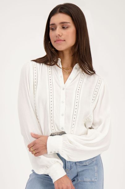 White crinkle blouse with tapes
