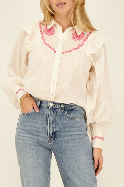 White lurex blouse with embroidery