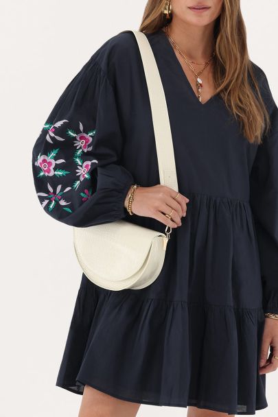 White half round shoulder bag with crocodile print