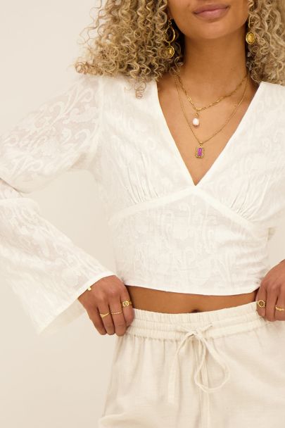 White jacquard crop top