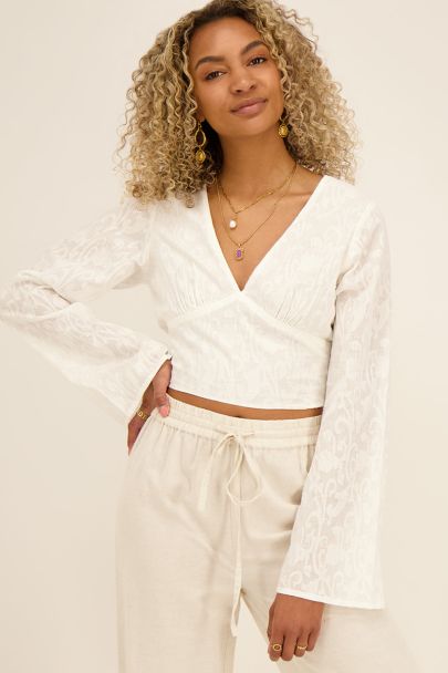White jacquard crop top