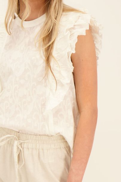 Top en jacquard blanc à volants
