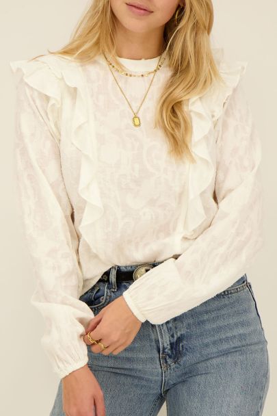 White jacquard top with ruffles