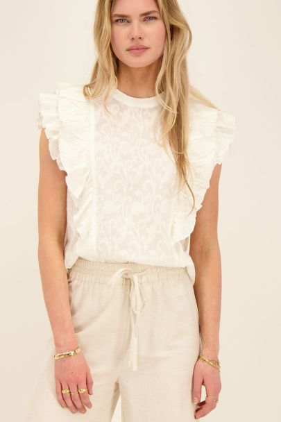 Top en jacquard blanc à volants