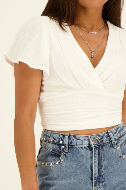 Weißes Crop Top mit Leinenoptik