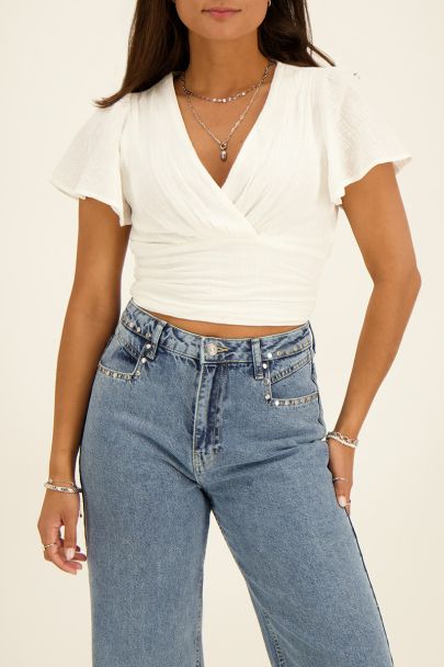 Witte crop top met linnen look