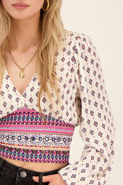 White printed top with coins