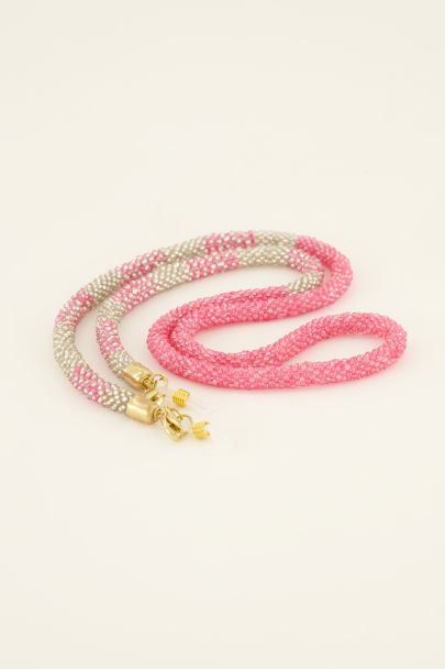 White sunglasses chain with multicoloured beads