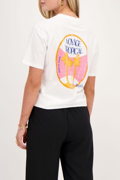 Wit T-shirt  ''Voyage tropical''