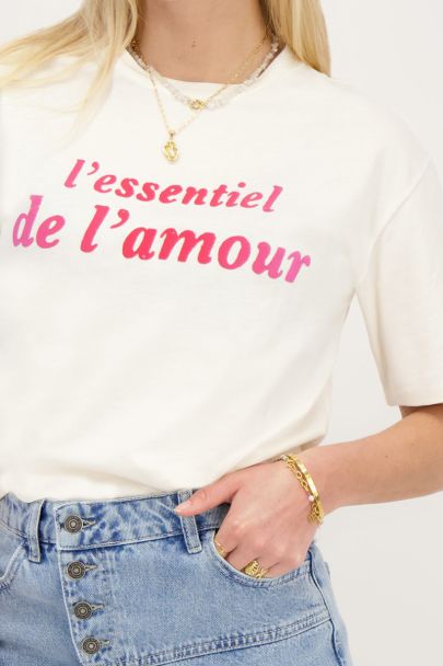 Weißes T-Shirt "L'essentiel de amour"