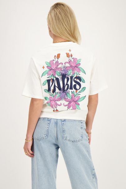 T-shirt blanc Paris fleuri 