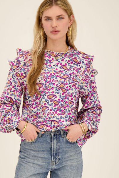 Witte top met paisley print