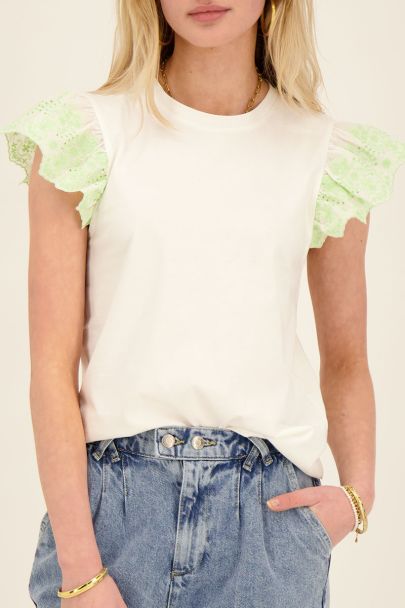 White top with ruffles & embroidery