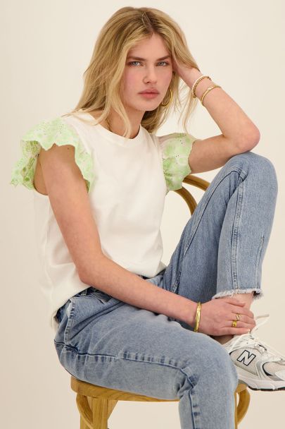 White top with ruffles & embroidery